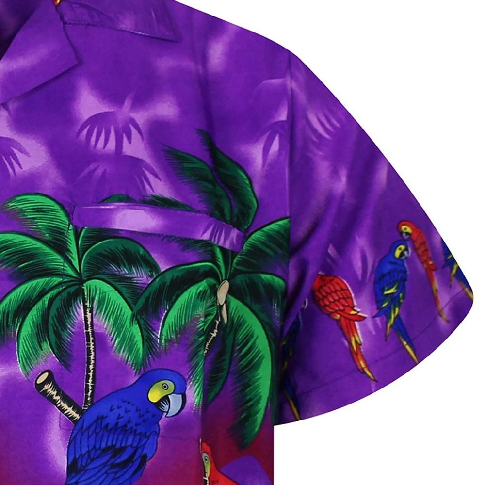 Men Funky Hawaiian Print Polo Shirt Short … - Picture 2 of 5